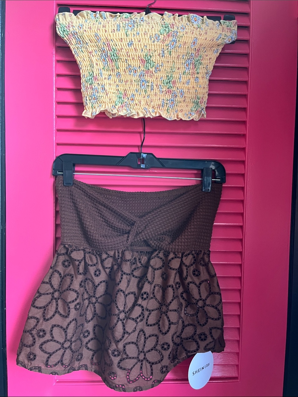 2 for 1 LOW PRICE Yellow Floral Smocked Tube Top & Brown Floral Lace Tube
